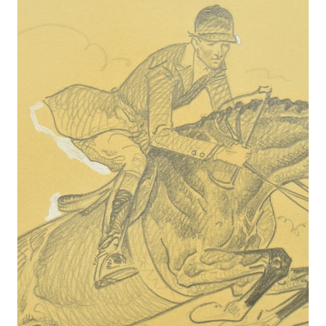 1930s Paul Brown Original Pencil C1937 Drawing Fox-Hunter Clearing Fence For Sale - Image 5 of 5