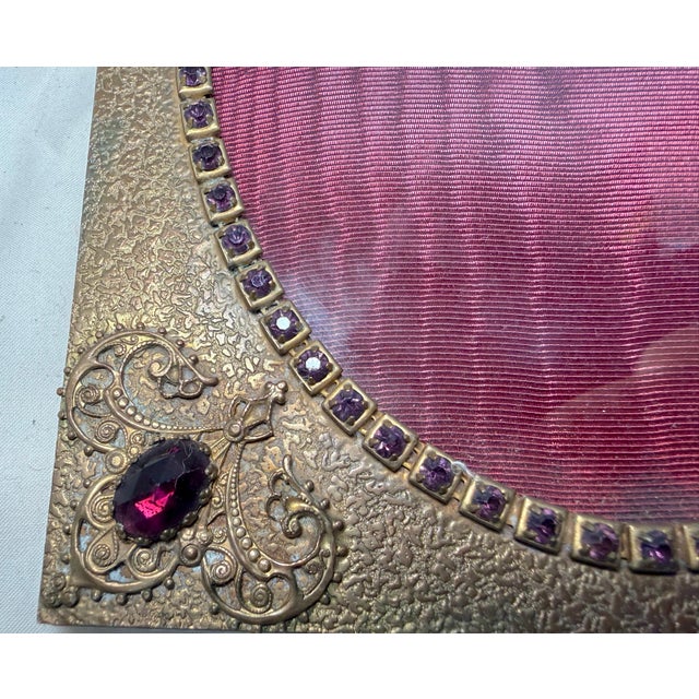 Antique Ornate Purple Jeweled Bronze Ornate Picture Frame Oval Open Rectangle For Sale In New York - Image 6 of 8