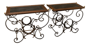 Mid-Century Wrought Iron and Blackened Wood Consoles, 1950s, Set of 2