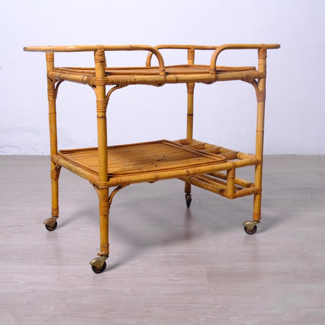 Wood Vintage Italian Bamboo Bar Cart, 1970s For Sale - Image 7 of 9