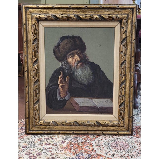 Brown Fine Vintage Oil Painting of a Rabbi Signed For Sale - Image 8 of 8
