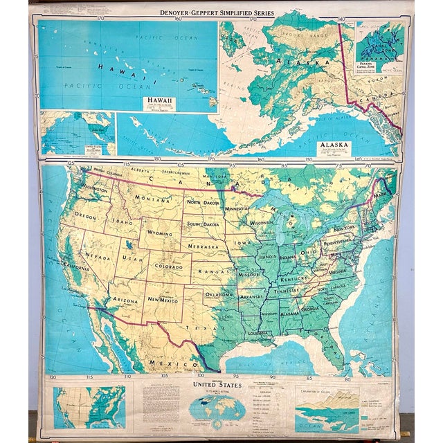 Vintage 1960’s United States School Wall Map by Denoyer-Geppert For Sale - Image 12 of 12