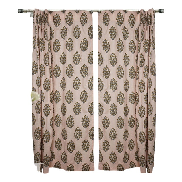 Artisan Colored Linen Curtains Farmhouse Style Handcrafted Drapes for Bedroom & Living Room Size 54"Wx63"L -Gudhal For Sale