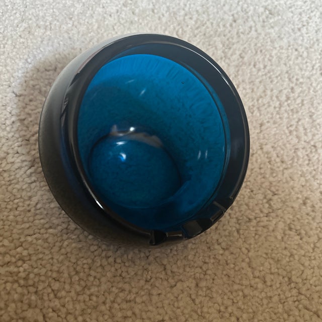 Viking Glass Company Vintage Viking Glass Cobalt Blue Orb Cigar/Cigarette Ashtray For Sale - Image 4 of 10