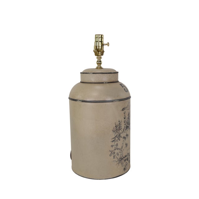 Vintage English Export Tea Caddy Hand-Painted Chinoiserie Figurines Table Lamp For Sale In New York - Image 6 of 9