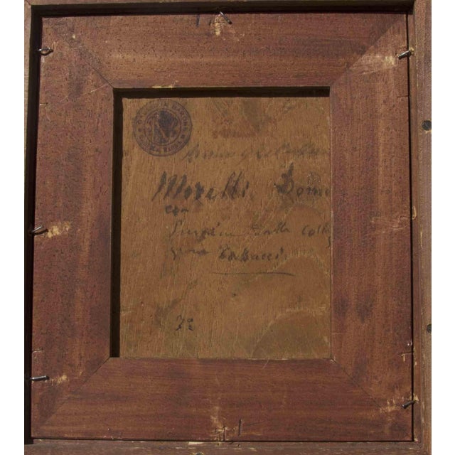 Seated female figure is original oil painting on panel realized by the artist Domenico Morelli (1823-1901). Hand signed...