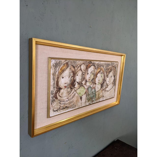 Mid-Century Modern Swedish "The Children" Vintage Figurative Framed Oil Painting For Sale - Image 10 of 11