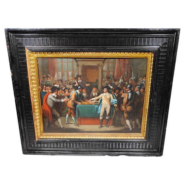 North American Artist, Figures, 1750, Oil on Copper For Sale