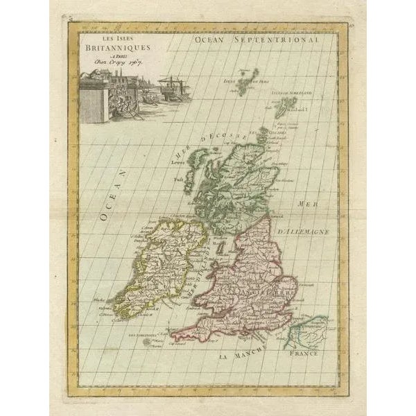 Contemporary Antique Map of the British Isles with Hand Coloring For Sale - Image 3 of 6