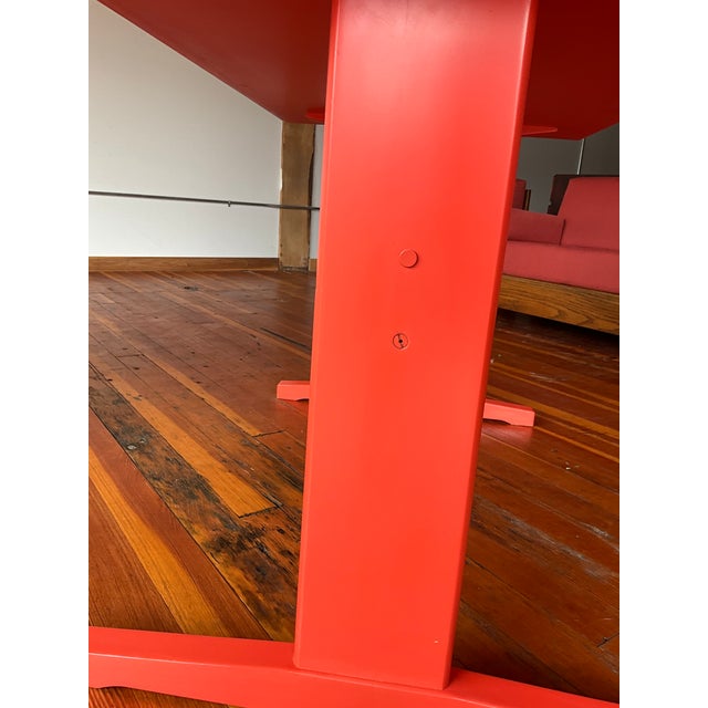 Wood Coral Laquered Mid-Century Danish Modern Minimalist Trestle Dining Table C1960s For Sale - Image 7 of 14