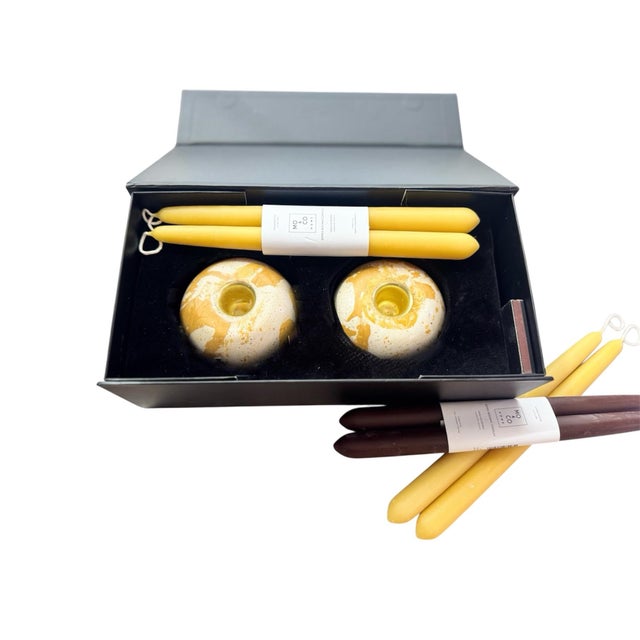 Pair of Scagliola Candle Stick Holders, With Gift Box For Sale In West Palm - Image 6 of 7