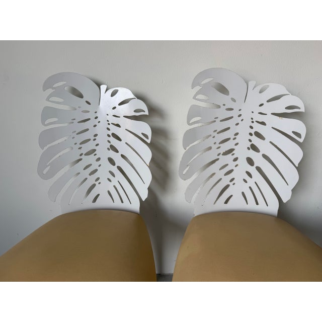 White Johnston Casuals Monstera Leaf Back Indoor/Outdoor Metal Dining Chairs – Set of 4 For Sale - Image 8 of 12