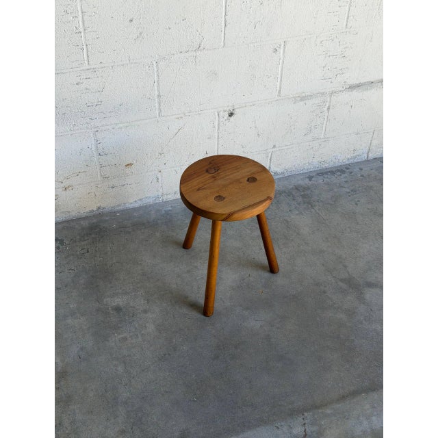 Mid-Century Modern Vintage Danish Mid Century Modern Solid Wood Milking Stool Tripod Side Table For Sale - Image 3 of 8