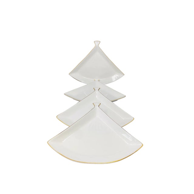 Vintage Uchiwa Fan Shaped Porcelain Plates With Gold Edge a Set of 4 For Sale In Tampa - Image 6 of 12