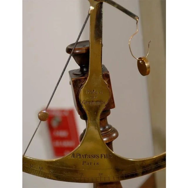 French 19th Century French Brass Fabric Scale on Wooden Base For Sale - Image 3 of 10