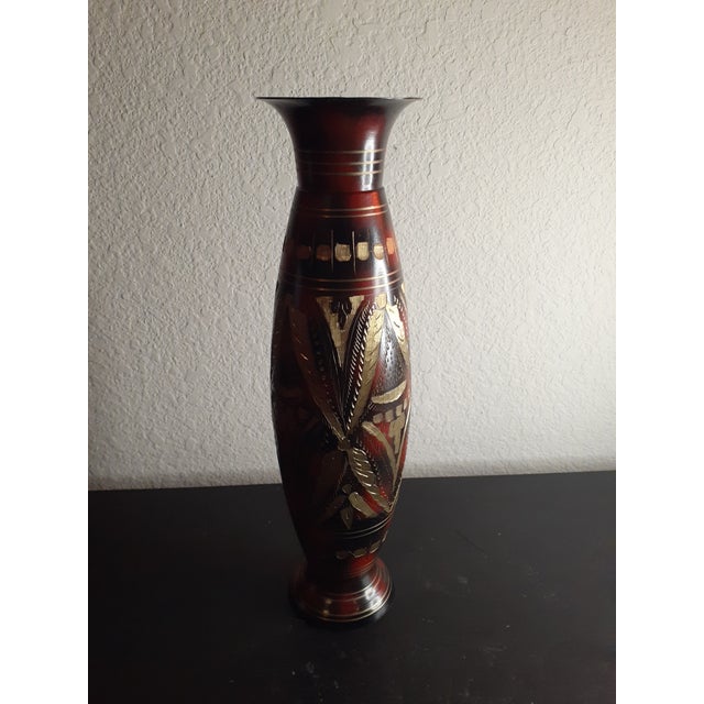 Late 20th Century Antique 1890 Ottoman Champlave Mixed Metal Fluted Vase For Sale - Image 5 of 6