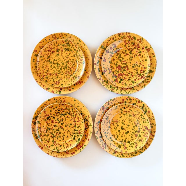 Incredible vintage set of Italian terracotta Splatterware dinner and salad plates, made in Italy for Horchow Neiman...