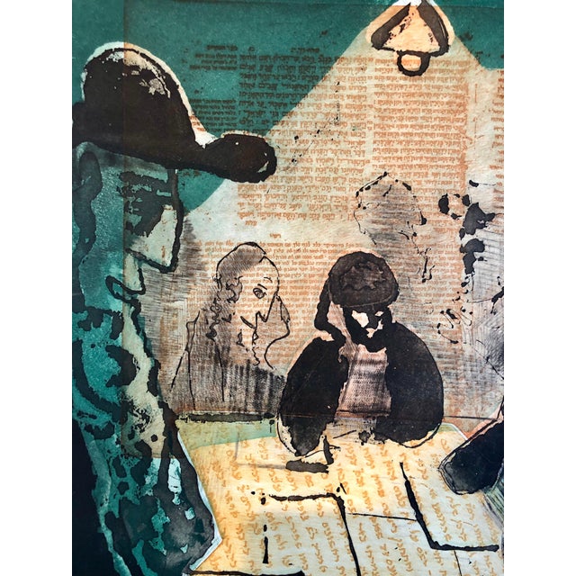 Paint Lennart Rosensohn, Modernist Judaica Art Aquatint Etching Jewish Rabbi at Prayer Jerusalem Memories For Sale - Image 7 of 9