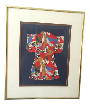 "Kimono" Hida Takayama Chiyogami Yuzen Washi Paper Art by E.Koby, Framed