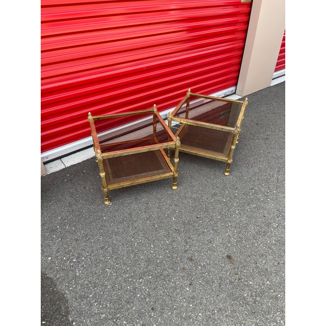 1960s Maison Jansen Attribution Set of Two Tables Cane Gilt Veining For Sale - Image 5 of 15