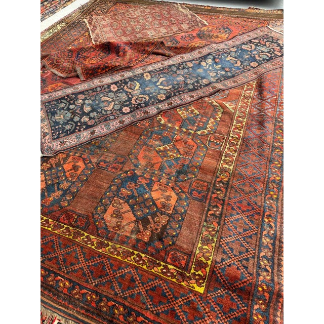 Textile 1900s OLD "Mother-Child" Nomadic Tribal Afghan Elephant Track Carpet Saffron Rug 9.3 x 12.3 For Sale - Image 7 of 7
