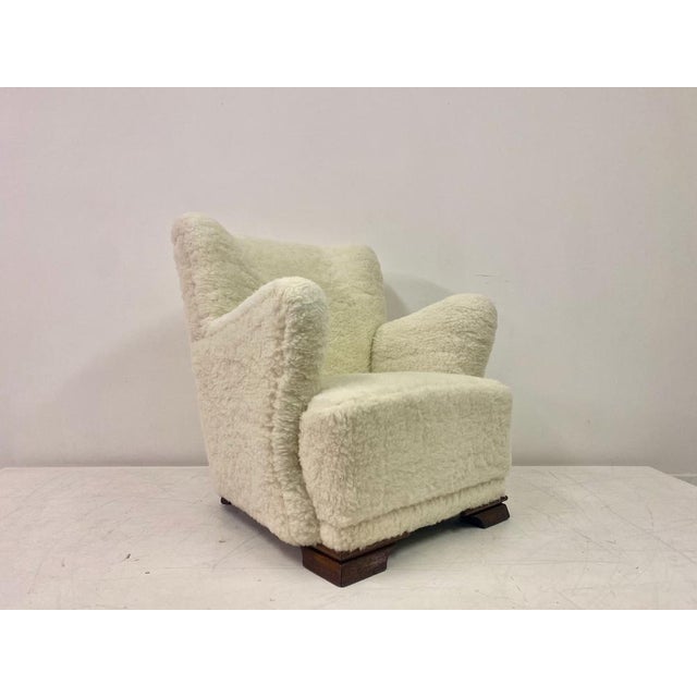 Cream Danish Lamb's Wool Armchair, 1950s For Sale - Image 8 of 14