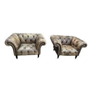 Hd Buttercup Chesterfield Chairs - a Pair For Sale