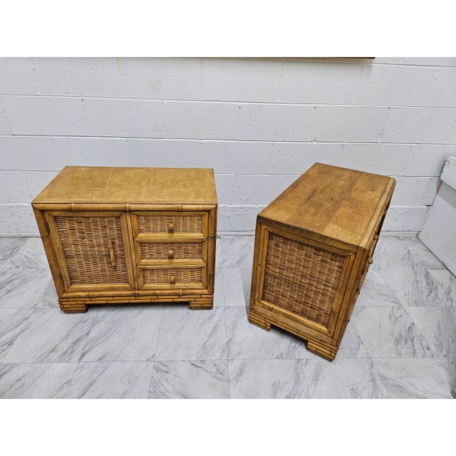 Gold 1970s American of Martinsville Rattan Night Stands - a Pair For Sale - Image 8 of 12