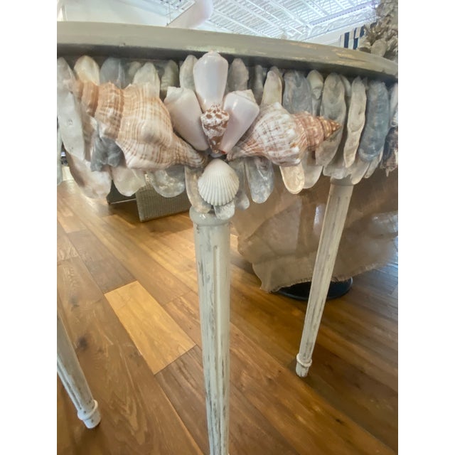 Ballard Designs Shell Encrusted Demi Lune Table in Farrow & Ball Paint For Sale - Image 4 of 12