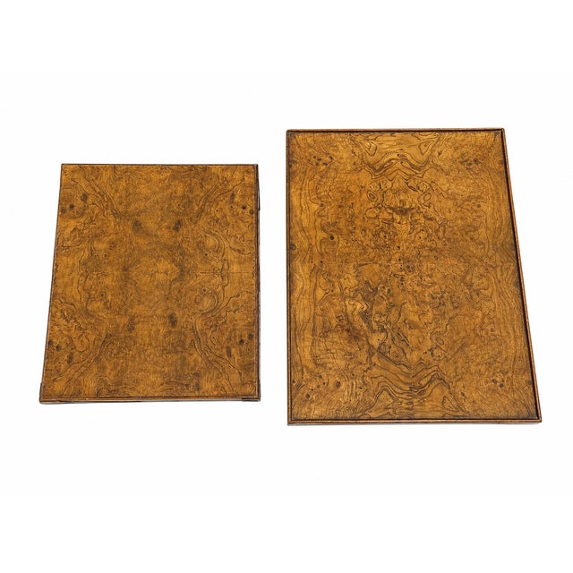Wood Pair of Baker Furniture Burl Wood Nesting Tables With Gallery Tray Tops For Sale - Image 7 of 11