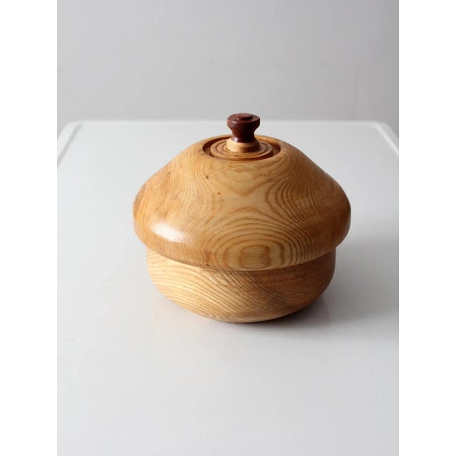 Vintage Handmade Wood Bowl With Lid For Sale - Image 6 of 11