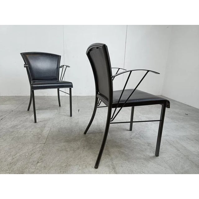 Arrben Vintage Black Leather Dining Chairs by Arrben, 1980s, Set of 4 For Sale - Image 4 of 13