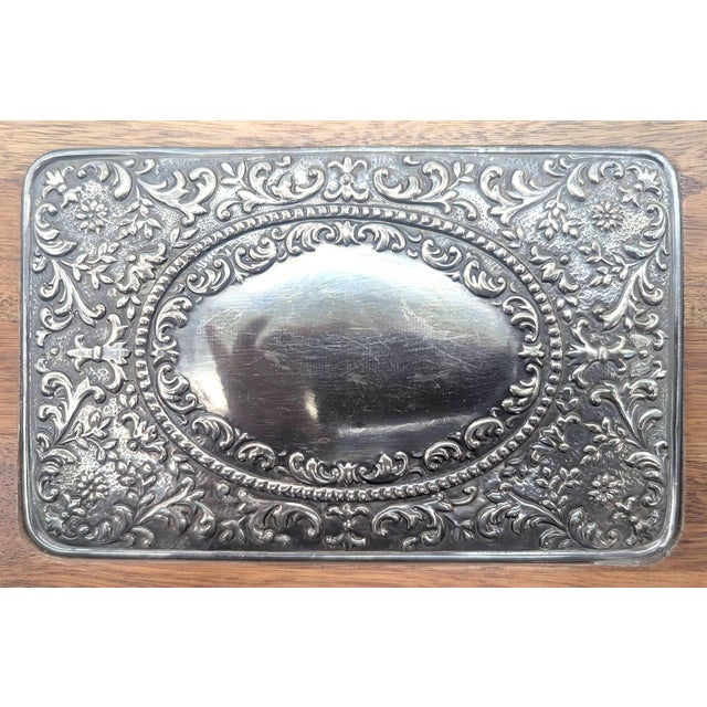 Late 20th Century Handcrafted Wood Jewelry Box With Decorative Sterling Silver Plaque For Sale - Image 11 of 14