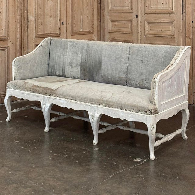 Rococo 18th Century Swedish Rococo Bench in Hand-Scraped Painted Finish For Sale - Image 3 of 18