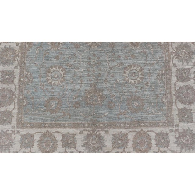 Oushak by Keivan Woven Arts With Floral Design on Green-Blue Field For Sale - Image 9 of 9
