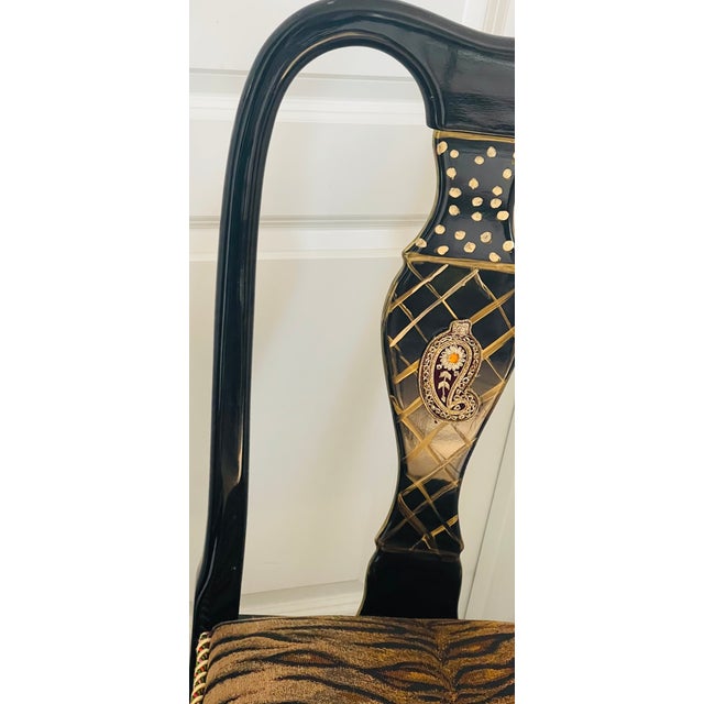 1950s Mackenzie Childs Style 4 Black Lacquer Chairs For Sale - Image 5 of 8