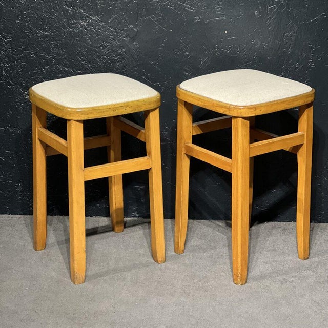 Set of Vintage Beech Stools For Sale - Image 4 of 4