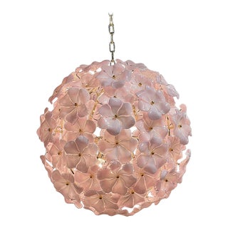 Modern Murano Pink Flower Globe Chandeliers For Sale