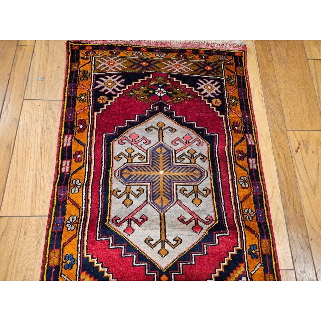 Vintage Turkish Oushak Runner, Handwoven Wool Pile, Geometric Pattern, 3' x 15' For Sale - Image 12 of 16