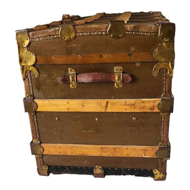 Early 20th Century L. Goldsmith & Son "Never Break" Flat-Top Steamer Trunk For Sale - Image 4 of 9