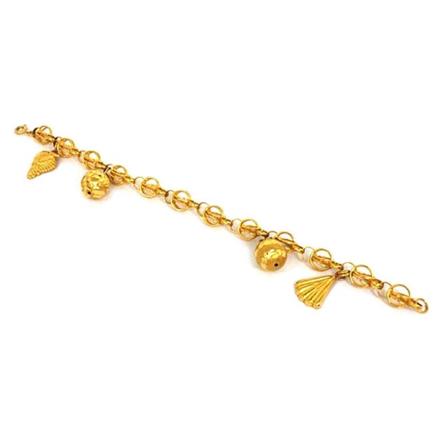 Contemporary Dangling 4 Charms 21k Gold Link Bracelet For Sale - Image 3 of 4