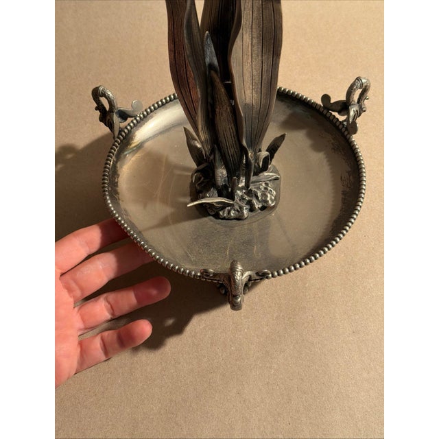 Metal 1890s Very Fine Victorian Silverplate and Glass Vase Fauna and Trumpet Antique For Sale - Image 7 of 7