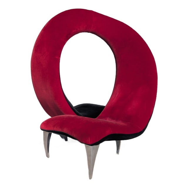 Postmodern Tete-a-Tete Flamenco Looping Chair in Red Velvet, C1990s For Sale