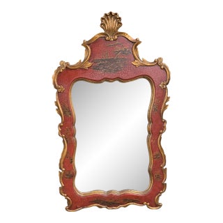 Chippendale Style Red Chinoiserie Gilt and Painted Wood Mirror For Sale