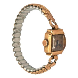 1940 Art Deco 14k Rose Gold Fill Ladies Watch by Bulova W/ 10k Jb Champion Band For Sale