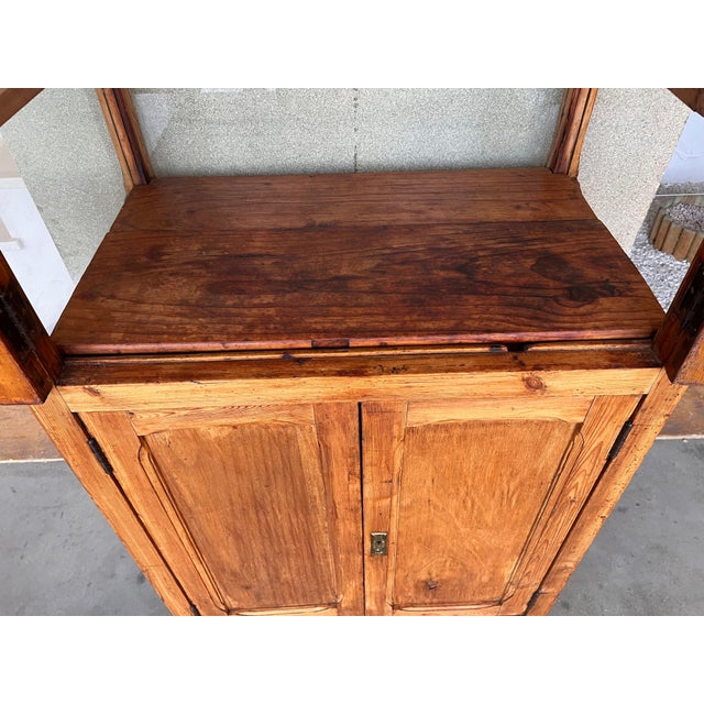 19th Century Spanish cupboard or bookcase with glass vitrine, constructed from a pine called "mobila" and original glasses...