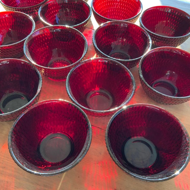 Glass Vintage Deep Ruby Red Pebbled Glass Small Bowls- Set of 15 For Sale - Image 7 of 12