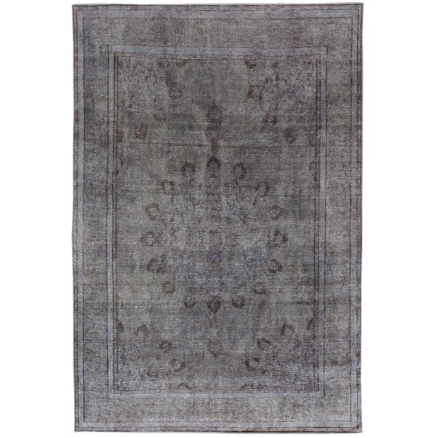 1960s Vintage Persian Distressed Handmade Medallion Gray Wool Rug For Sale - Image 10 of 10