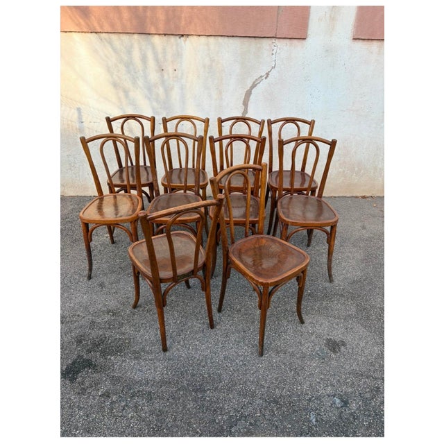 1930s Vintage Bistro Chairs with Decorative Details, 1930s, Set of 10 For Sale - Image 5 of 9