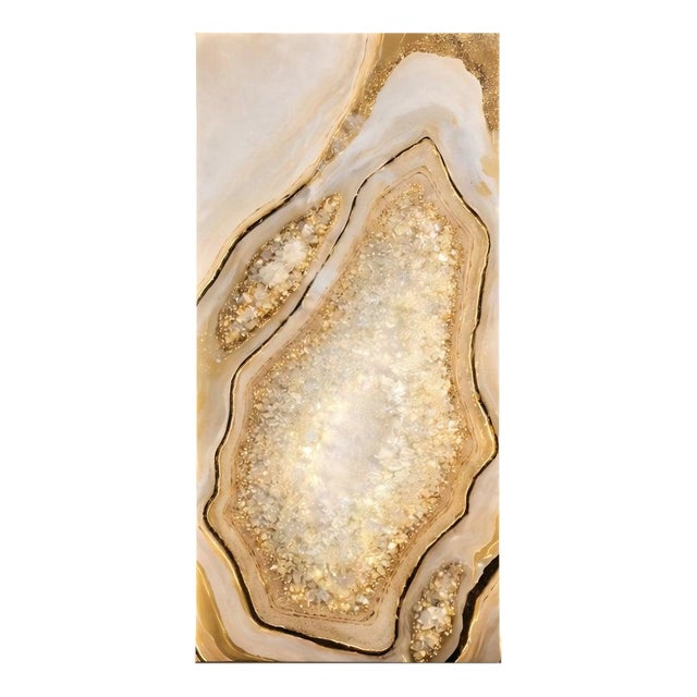 Golden Geode Illuminated Wall Art in Citrine and Quartz by Sev Art Gallery For Sale
